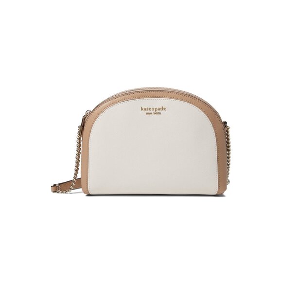 Kate Spade Spencer Double Zip Dome Crossbody Parchment/raw Pecan Beige - New - Picture 1 of 6